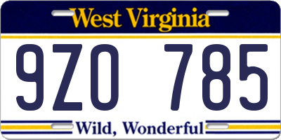 WV license plate 9ZO785