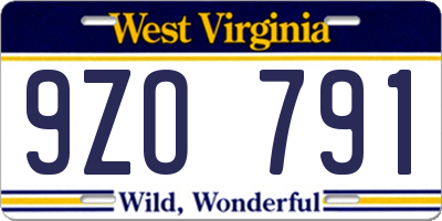 WV license plate 9ZO791