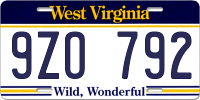 WV license plate 9ZO792