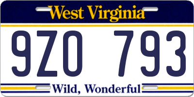 WV license plate 9ZO793