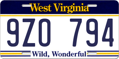WV license plate 9ZO794