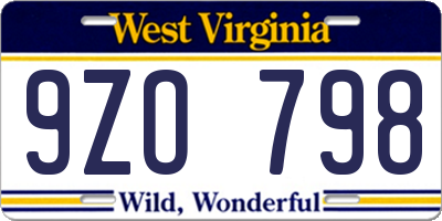 WV license plate 9ZO798