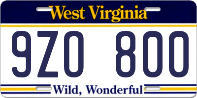 WV license plate 9ZO800