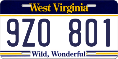 WV license plate 9ZO801