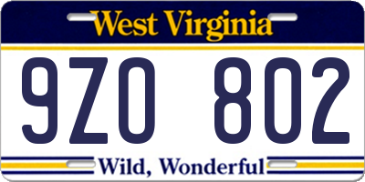 WV license plate 9ZO802