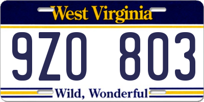 WV license plate 9ZO803