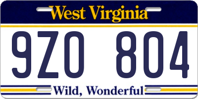 WV license plate 9ZO804