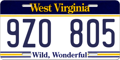 WV license plate 9ZO805