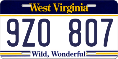 WV license plate 9ZO807