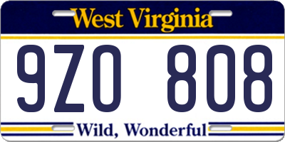 WV license plate 9ZO808