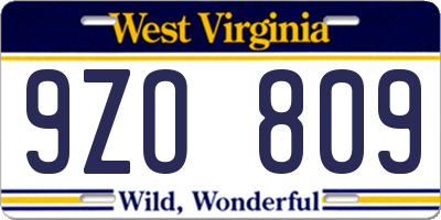 WV license plate 9ZO809