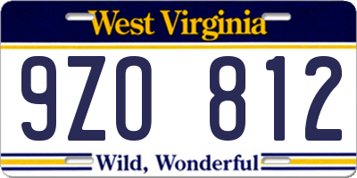 WV license plate 9ZO812