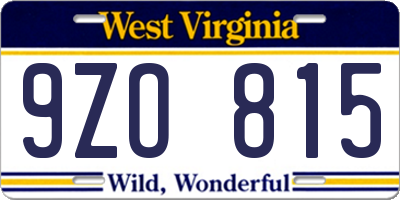 WV license plate 9ZO815