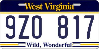 WV license plate 9ZO817