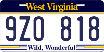 WV license plate 9ZO818