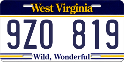 WV license plate 9ZO819