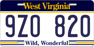 WV license plate 9ZO820