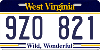 WV license plate 9ZO821