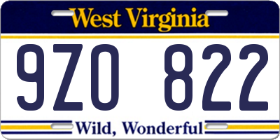 WV license plate 9ZO822