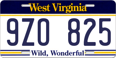 WV license plate 9ZO825