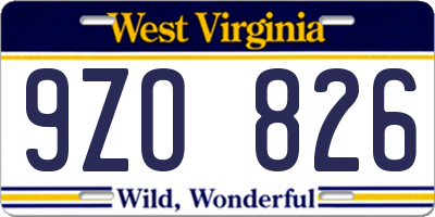 WV license plate 9ZO826