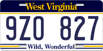 WV license plate 9ZO827