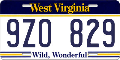 WV license plate 9ZO829