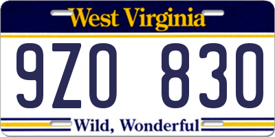 WV license plate 9ZO830