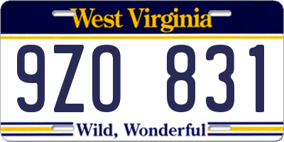 WV license plate 9ZO831