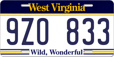 WV license plate 9ZO833