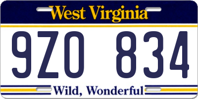 WV license plate 9ZO834