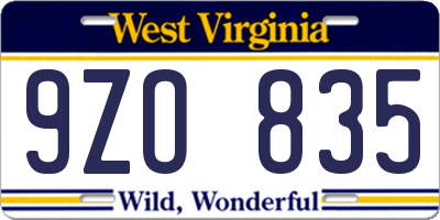 WV license plate 9ZO835