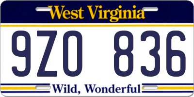 WV license plate 9ZO836
