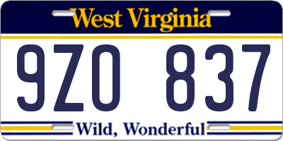 WV license plate 9ZO837
