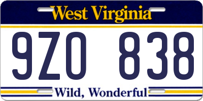 WV license plate 9ZO838