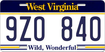 WV license plate 9ZO840