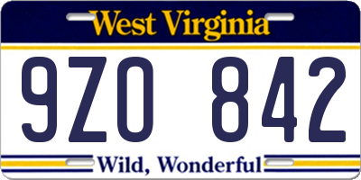 WV license plate 9ZO842