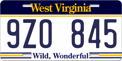 WV license plate 9ZO845