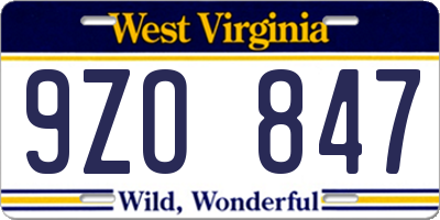 WV license plate 9ZO847