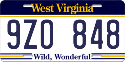 WV license plate 9ZO848
