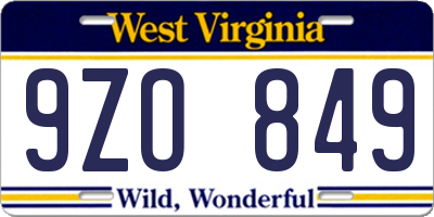 WV license plate 9ZO849