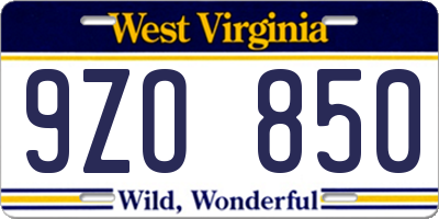 WV license plate 9ZO850