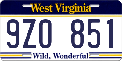 WV license plate 9ZO851