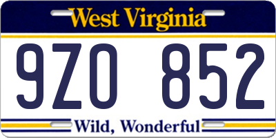 WV license plate 9ZO852