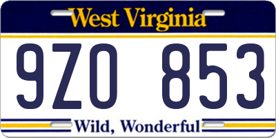 WV license plate 9ZO853