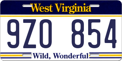 WV license plate 9ZO854