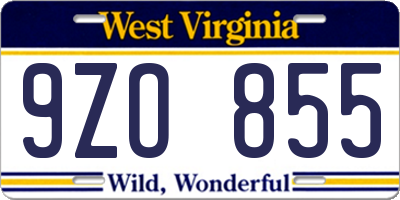 WV license plate 9ZO855