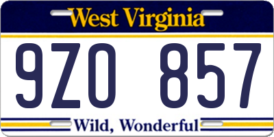 WV license plate 9ZO857