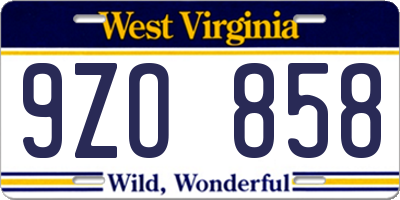 WV license plate 9ZO858