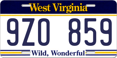 WV license plate 9ZO859